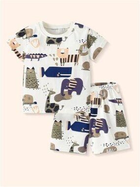 Children's Animal Print Short Sleeve Tee and Shorts Set